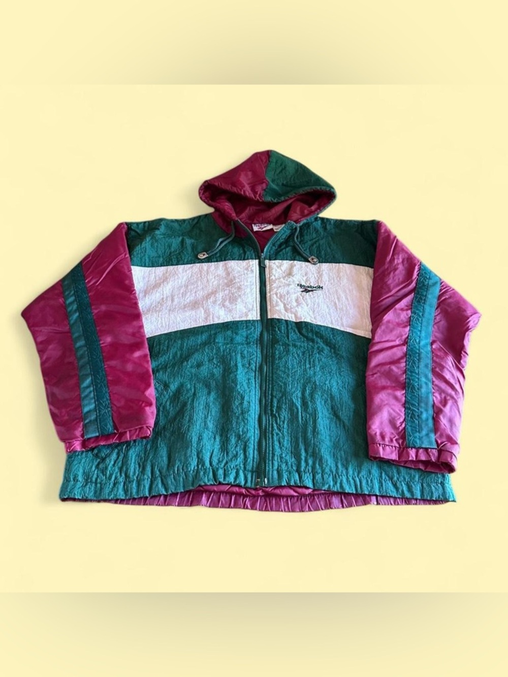 Vintage Reebok Windbreaker Jacket Green White Red Men’s M Hooded